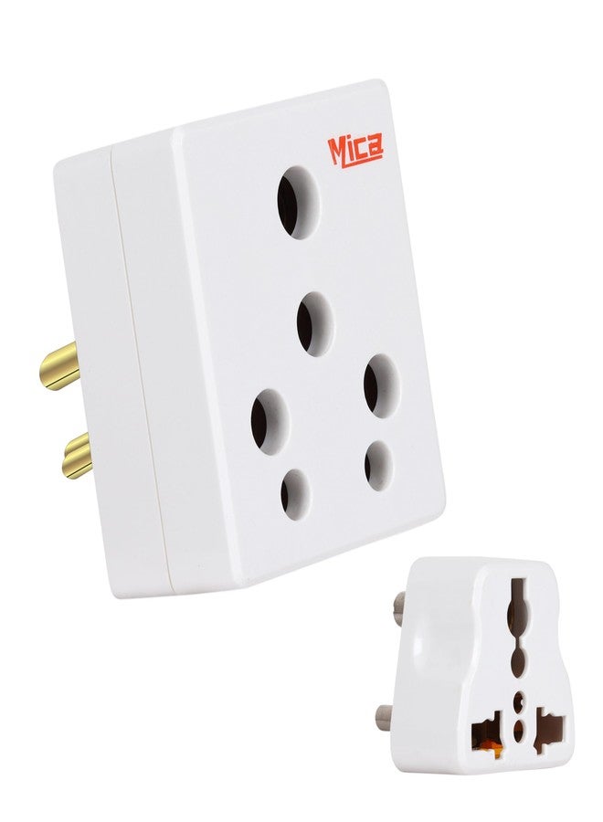 MICA 6 amp. to 16 amp. Ceramic Inside Solid 3 Pin Conversion Plug Qty - 1 (White) and MICA 3 Pin Universal Travel Adapter Conversion Plug - Qty 1 (White) - Pack of (2) - Image 1